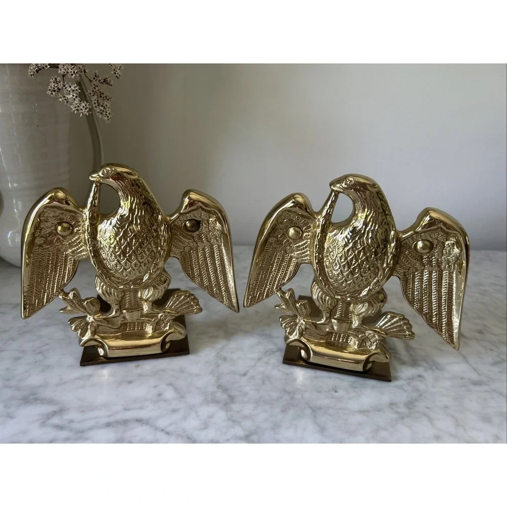 Brass Gold Vintage Eagle Book End Holders- set Of 2
